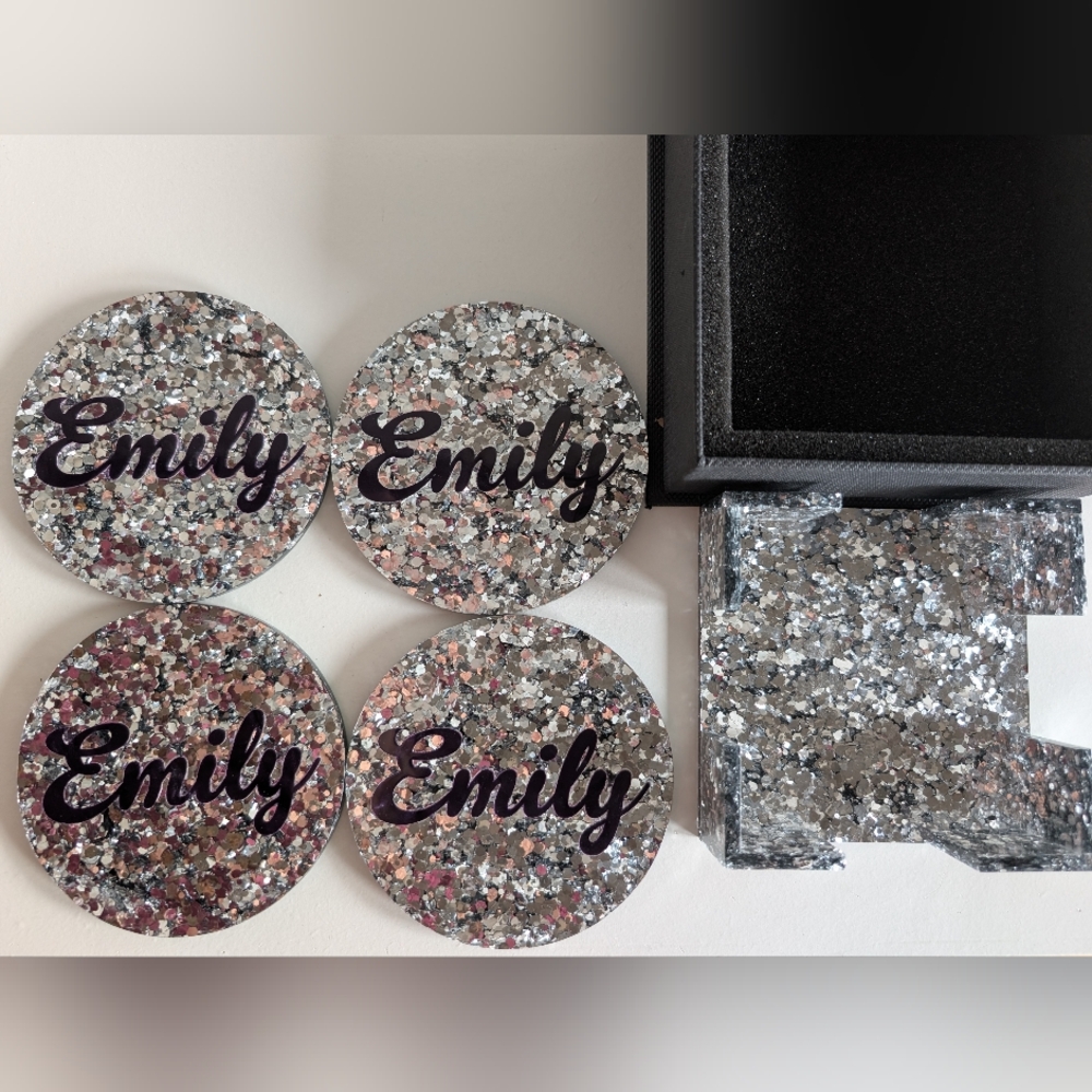 Glittery Silver Personalized Edie Parker Coasters